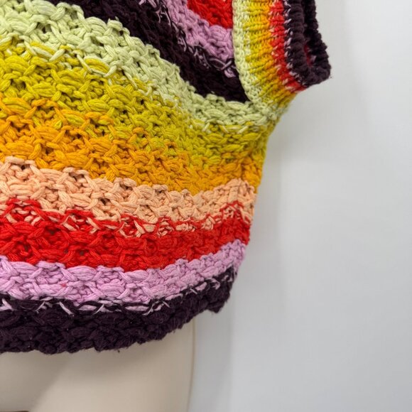 Free People Vest Women’s Size small Rainbow Stripe Summer Daze knit V neck vest - Picture 4 of 13